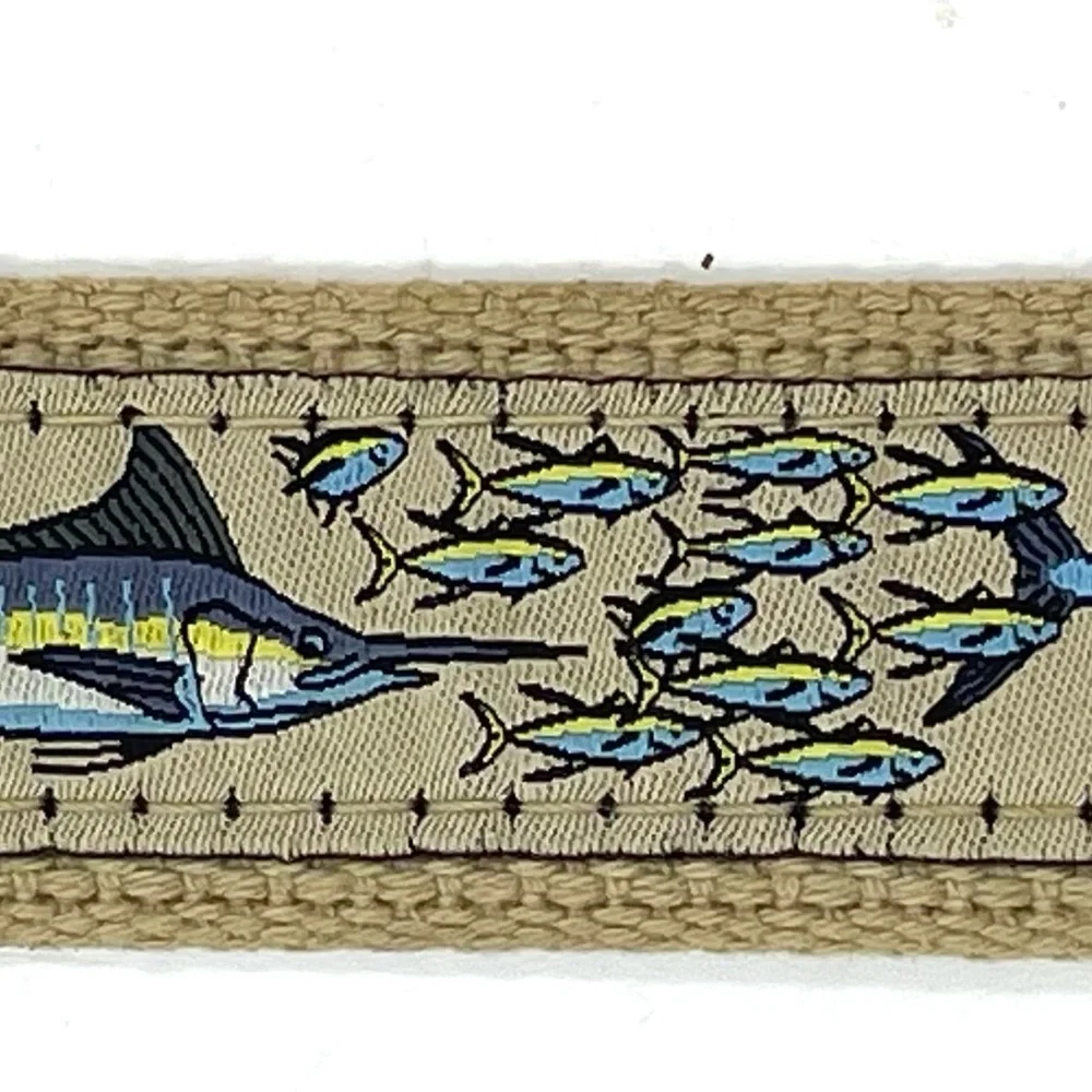 Zep Pro Leather Canvas Belt Embroidery Marlin Fish‎ Brown Men's 42 Fisherman USA